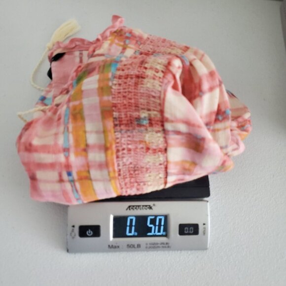 Zac & Rachel Womens Pink Plaid Blouse Size XL Smocked Tie Ruffled Neck Peasant - Picture 9 of 10